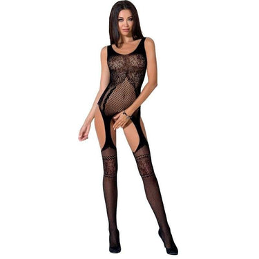 Bodystocking aperto sexy con ricami trasparenze Passion nero